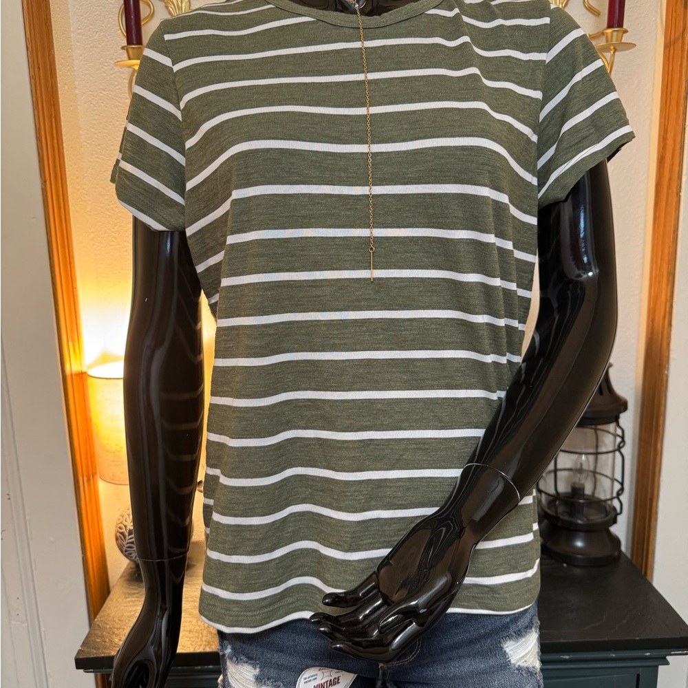 Striped Green and White Women's Top
